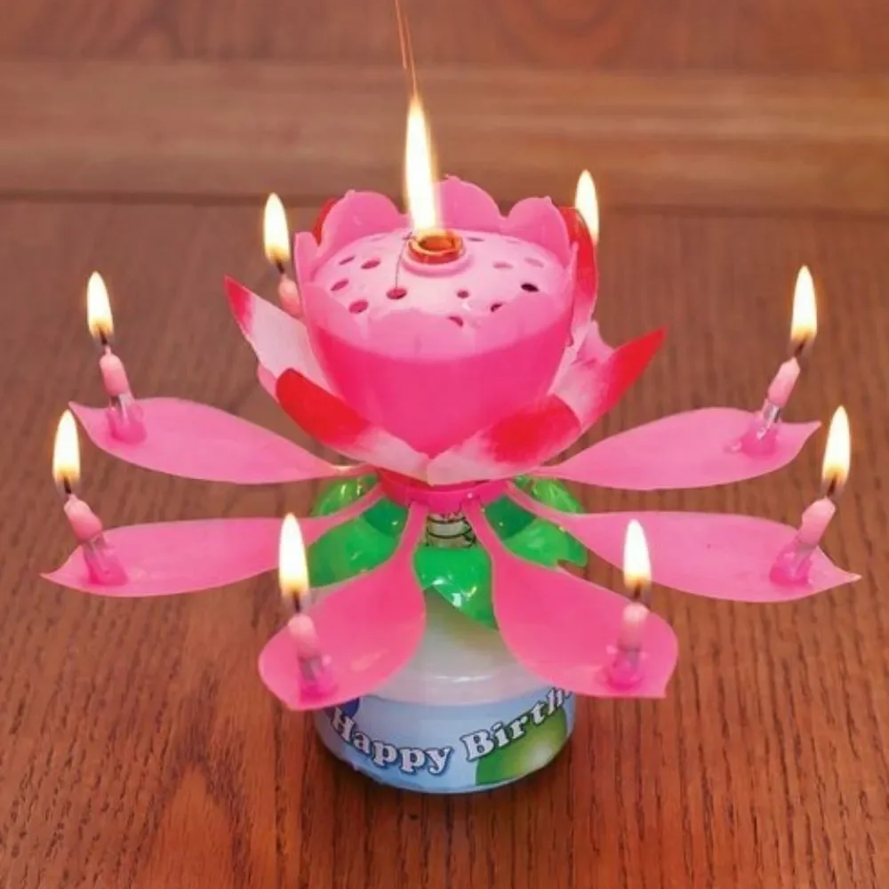 BIRTHDAY Cake Musical Candle Lotus Flower Sparkling NWT